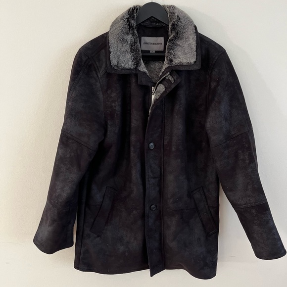 Johnston & Murphy Jacket Insulated Zip Coat Faux Fur And Suede Winter Black - Picture 4 of 6